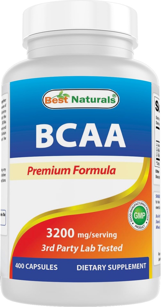 Best Naturals BCAA Branch Chain Amino Acid, 3200mg per Serving, 400 Capsules - Pharmaceutical Grade - 100% Pure Instantized Formula | Pre/Post Workout Bodybuilding Supplement | Boost Muscle Growth