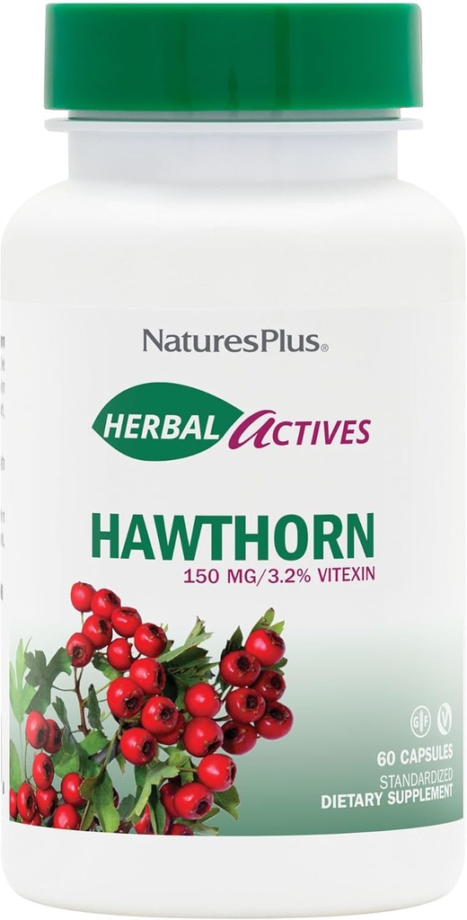 NaturesPlus Herbal Actives Hawthorne 150 mg - 60 cápsulas vegetarianas - Apoya la salud cardíaca - Gluten Gratis - 60 Servings