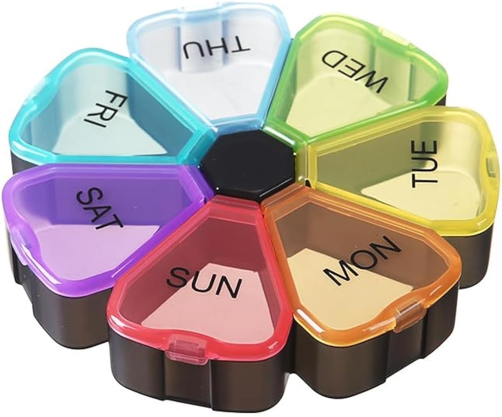Organizador semanal de píldoras 7 días, Cute portátil caja grande de medicina diaria, fácil de abrir, BPA Recordatorio de caja de carga gratuita para dispensador de medicamentos Suplementos de aceite de vitamina pescado cápsula DHA Holder