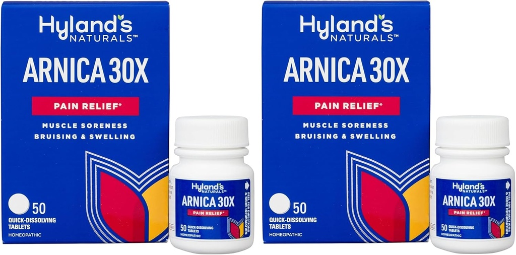 Hyland's Naturals Arnica Montana 30x Tablets, Natural Relief of Bruises, Swelling & Muscle Soreness, Quick Dissolving Tablets, 50 Count (Pack of 2)