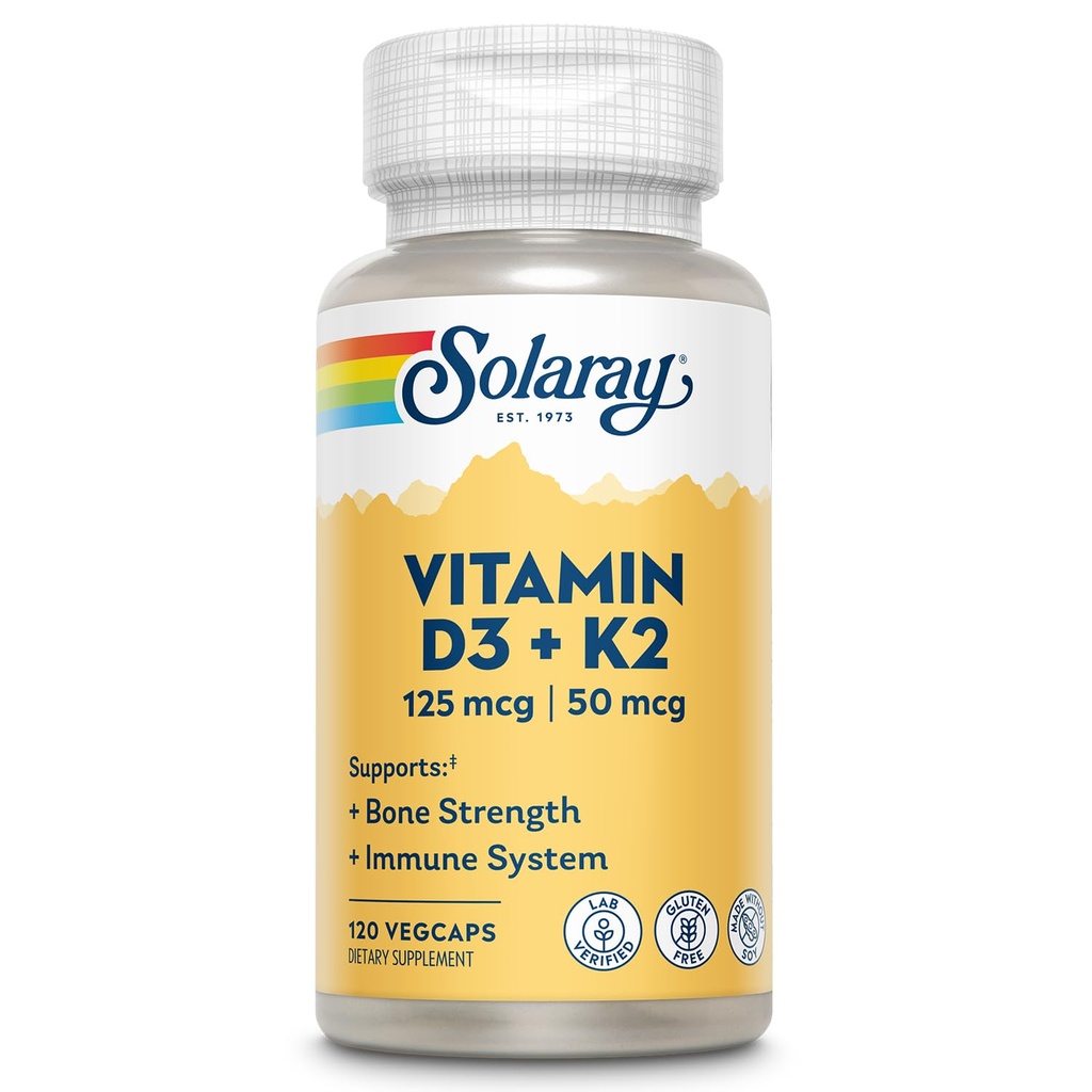 SOLARAY Vitamin D3 K2, 120 VegCaps