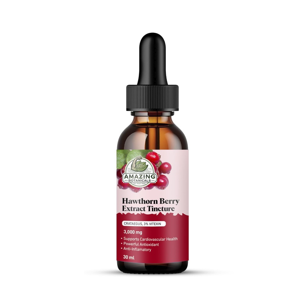 Amazing Botanicals Hawthorn Berry Extract Tincture - 100mg per Serving - Organic Immune Support & Wellness Supplement | 30ml/1oz