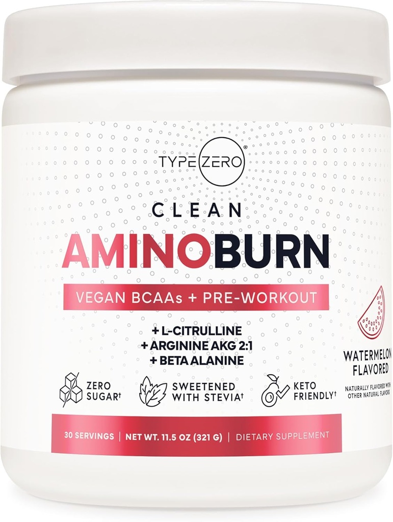 Type Zero AminoBurn (Watermelon Flavored) - Vegan Amino Acids BCAA Drink Sugar-Free Energy Drink Powder & Amino Acids Supplement - Natural Energy