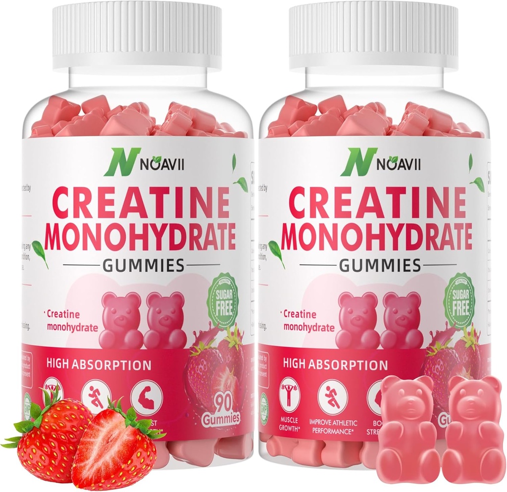 Creatine Monohydrate Gummies 5000mg for Men & Women, Chewables Creatine Monohydrate for Muscle Strength, Muscle Builder, Energy Boost, Pre-Workout Supplement-180 Strawberry Gummies