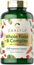Complejo de vitamina B Complejo entero de Carlyle Foods Blend ← 240 Capsules  durable with B1, B2, B6, B12, Biotin, Niacin, and Methylfolate.