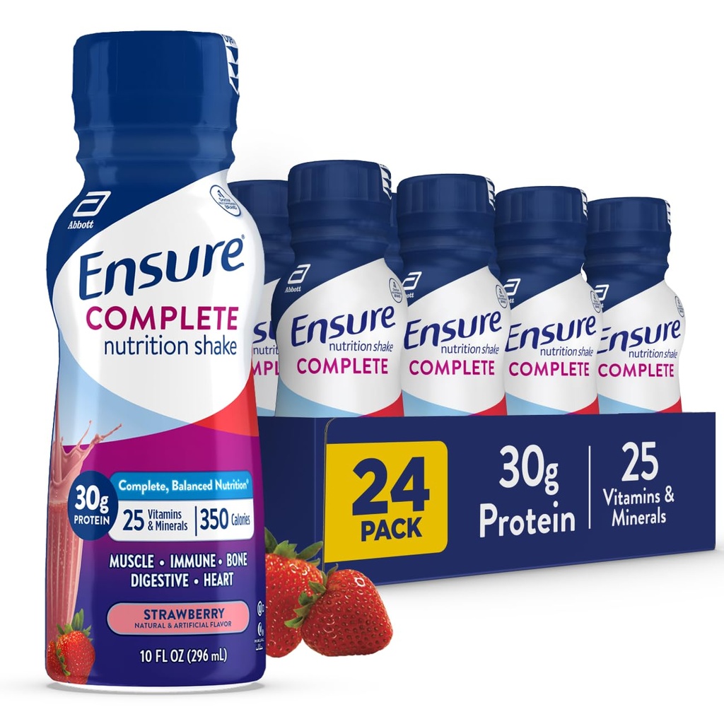 Asegurar el afeitado de la nutrición de fresa, el reemplazo completo de la comida equilibrada, listo para beber, 30g Proteína, 25 vitaminas & minerales, 10 fl oz—24 Pack
