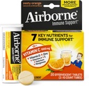 Airborne 1000mg Vitamin C With Zinc Effervescent Tablets, Immune Support Supplement With Powerful Antioxidants Vitamins A C & E - 20 Fizzy Drink Tablets, Zesty Orange Flavor