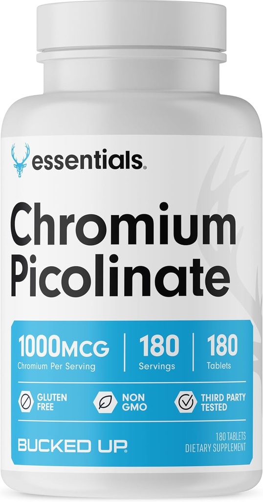 Picolinato de cromo abrochado 1000mcg Por Serving, Esenciales acolchados (180 Serviciones, 180 Tabletas)