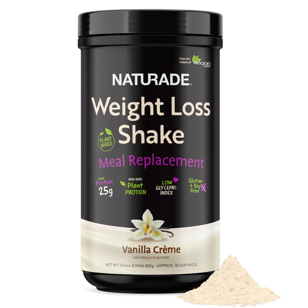 Naturade Weight Loss Shake Meal Replacement, 18 Servings - 25g Proteína de base vegetal, CLA, fibra &amp; 18 Vitaminas y Minerales Diseñados para Curb Cravings and Boost Daily Nutrition - Vanilla Creme
