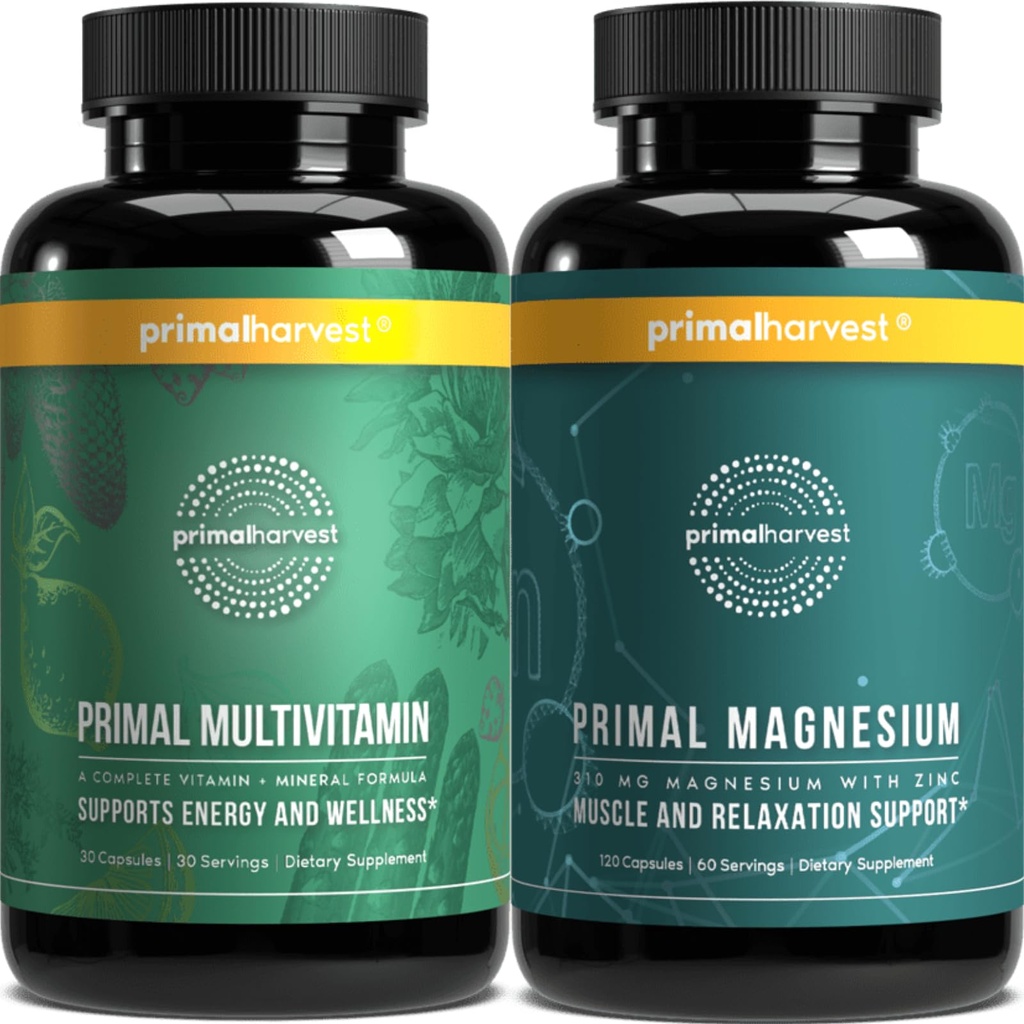 Primal Harvest Multivitamínico &amp; Magnesio Suplementos para Mujeres y Hombres Multi cápsulas de vitamina y píldoras de magnesio Glycinate