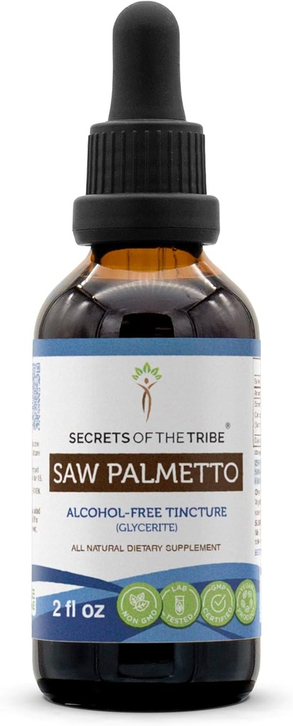 Saw Palmetto Tincture Extract líquido libre de alcohol, Saw Palmetto (Serenoa Repens) Berry seco (2 FL OZ)