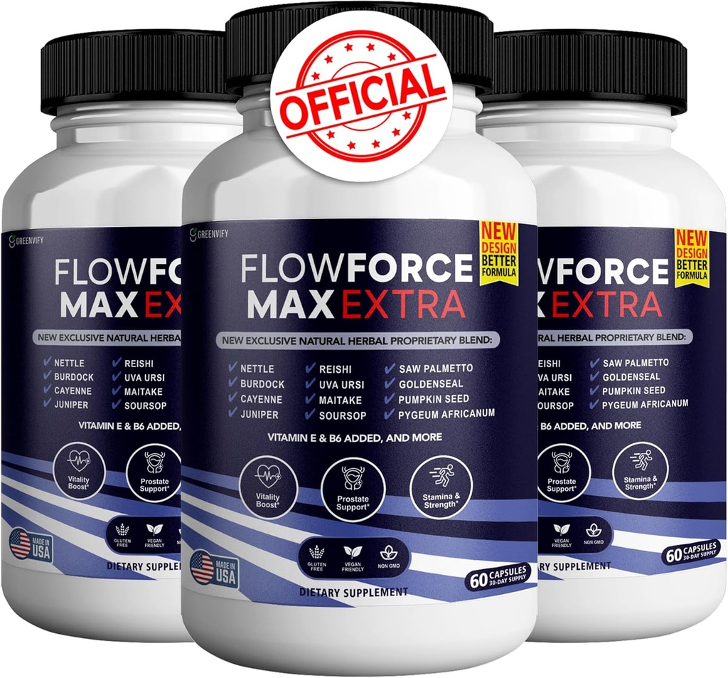 Flow Force Max Suplementos de próstata extra para hombres cápsulas, suplementos de salud - máxima fuerza, todo natural para soportar la función normal y saludable (300 cápsulas) (5 paquete)