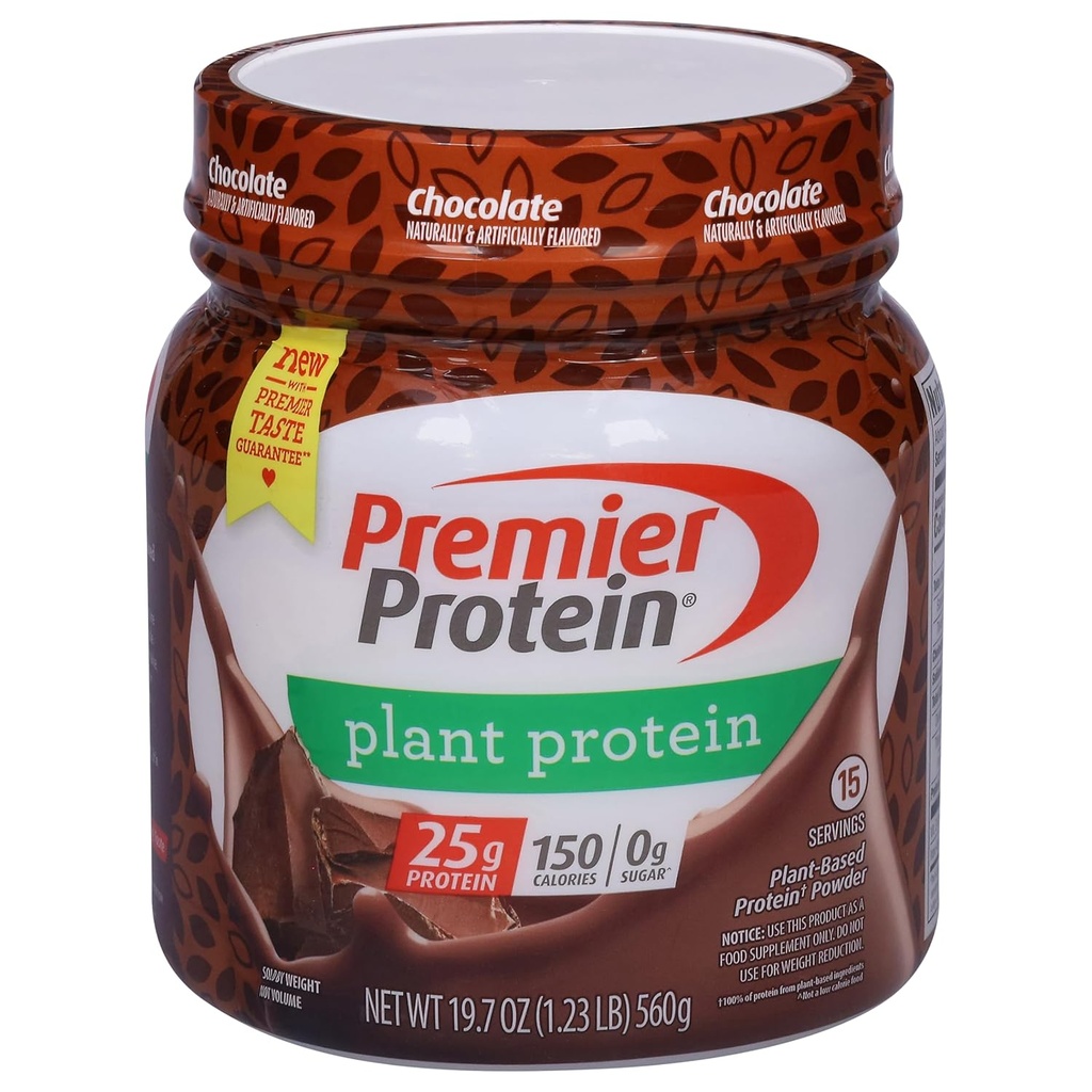 Proteína de la planta de polvo Premier Proteína, Chocolate, 25g Proteína de base vegetal, 0g Azúcar, sin gluten, sin soja o ingredientes lácteos, 15 piezas