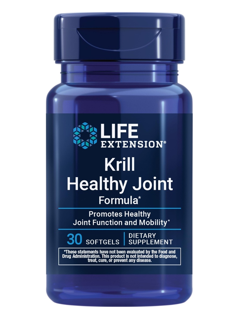 Extensión de la vida Krill Forma conjunta saludable, Krill Oil, hyaluronic Acid, The carotenoid astaxanthin for Healthy Joints, Healthy Body, Gluten-Free, Non-GMO, 30 softgels