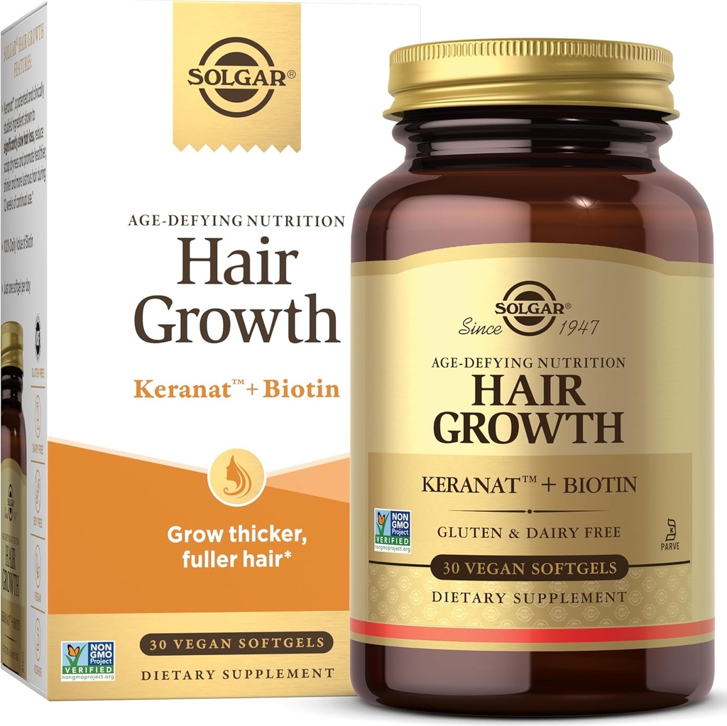 Solgar Hair Growth Supplement for Thicker Fuller Hair with Keranat Oil, Biotin, Zinc and Copper, Hair Health Supplement, Age-Defying Nutrition for Men and Women, 30 Servings