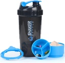 Botella de agitador Protein - Botella de agua deportiva - No deslizar 3 capas Twist Off 3oz Copas con Pill Tray - Leak Proof Shake Mixer- Protein Polvo 22 oz Shake Cup con almacenamiento