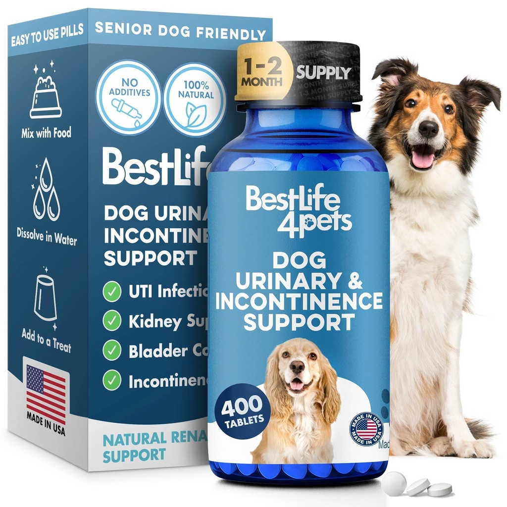 BestLife4Pets Dog UTI Treatment & Kidney Health Formula - 400 Pills | Natural Dog Urinary Tract Supplements to Manage Urine Frequency & Leaks – Bladder Control Support for Urinary Incontinence