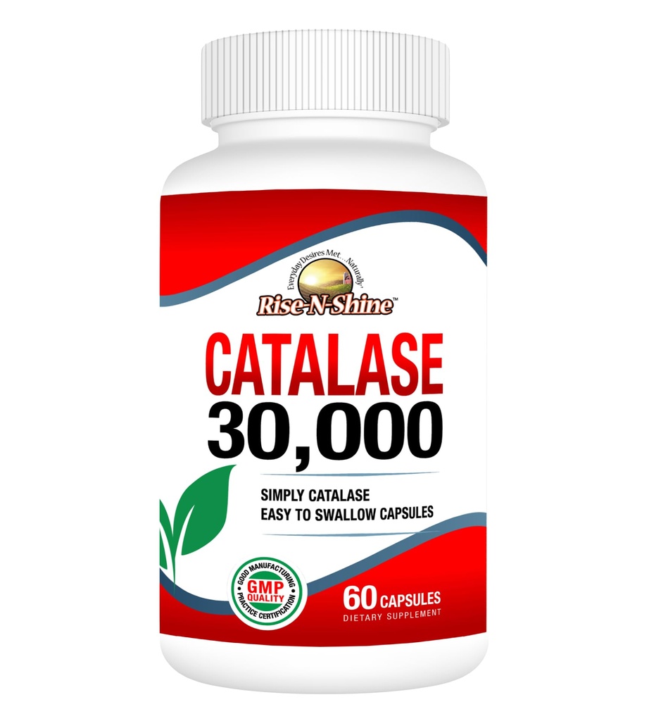 Rise-N-Shine Catalase Supplement 30,000 - Powerful Antioxidant Enzyme for Hair Health Support- Hair Supplements for Strong Hair - 60 Capsules (30-Day Supply)