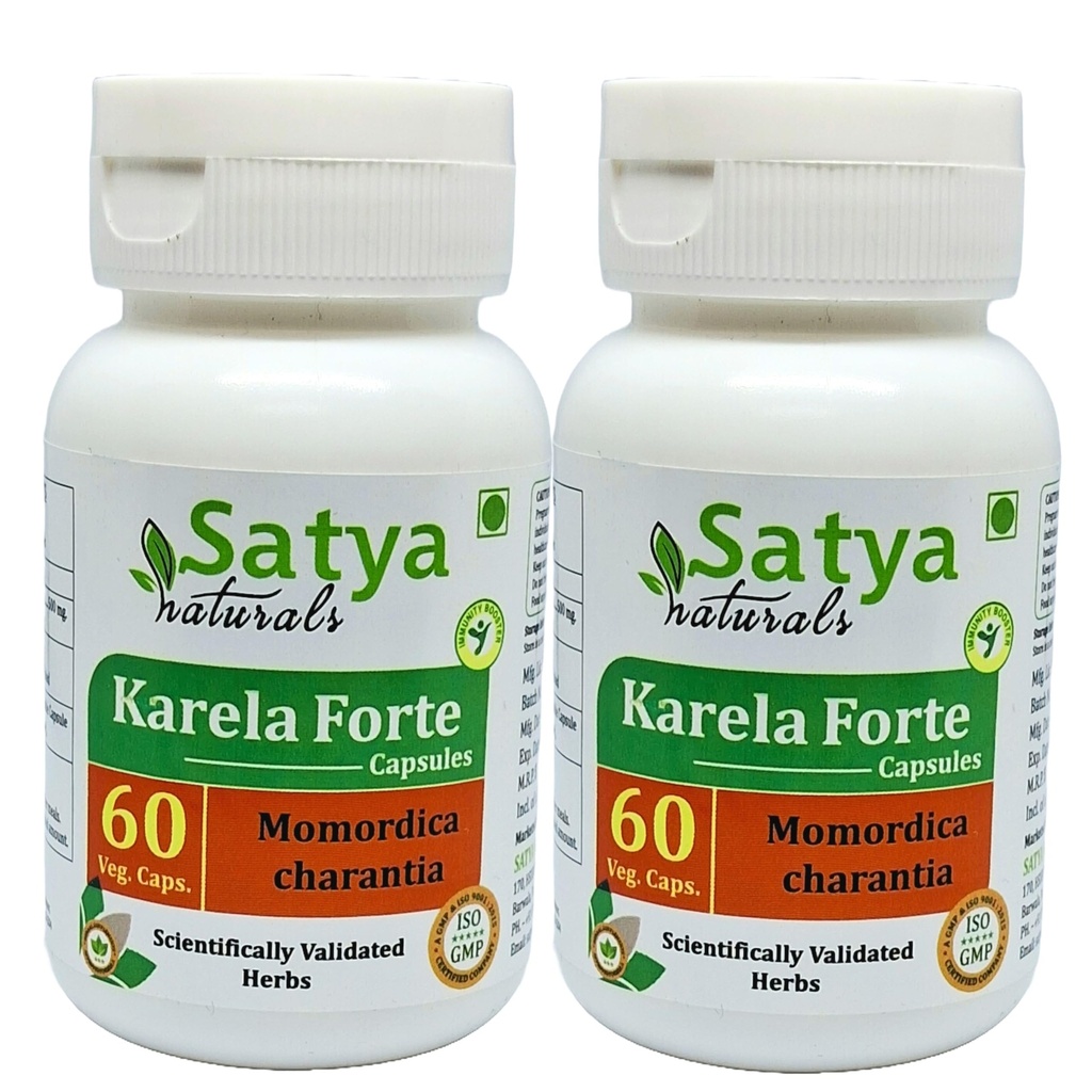 Bitter Melon Forte Capsule 500 mg. 60 Veg. Capsule | Karela (Momordica Charantia) Extract Capsules for Men and women | Ayurvedic Herbal Supplement/Remedies | 10:1 Forte (2 Bottles of 60 Capsules)