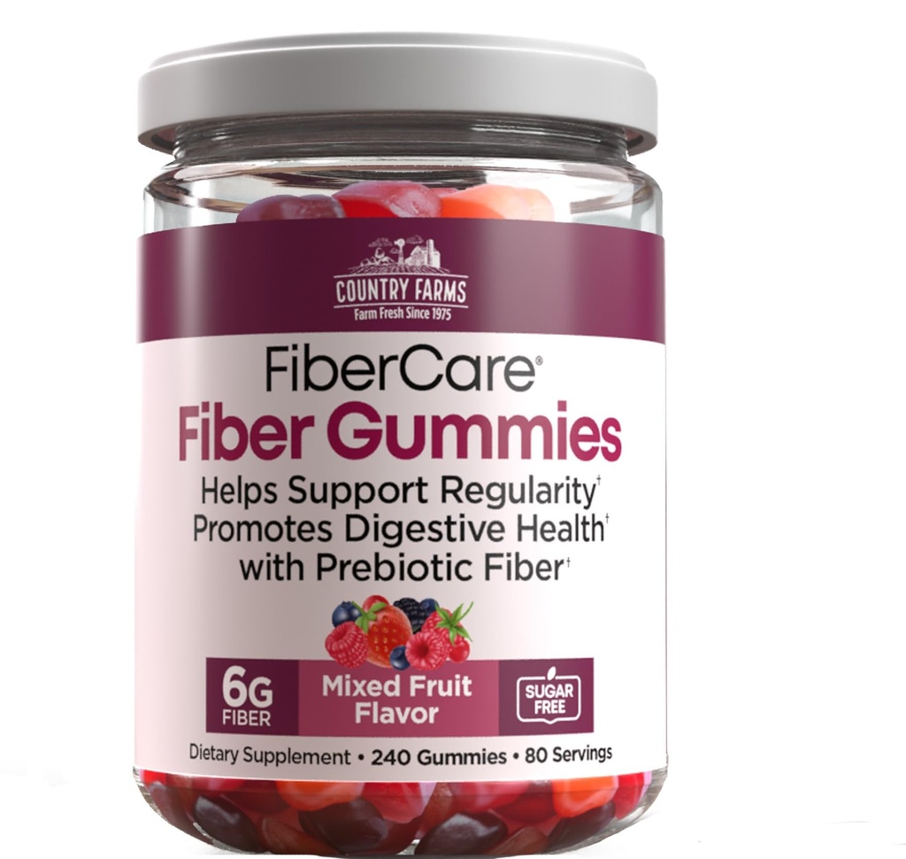 Country-Farm Fiber Care Gummies | Help Supports Regularity | Promote Digestive Health | with Prebiotic | Mixed Fruit Flavor | 6g per Fiber | (240 Gummies) | 80 Days Supplies