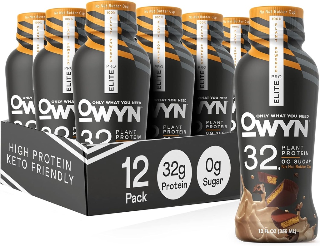 Solo lo que necesitas Pro Elite Vegan High Protein Keto Shake, 32g Protein, 12 Fl Oz (Pack of 12) y Pro Elite Vegan High Protein Keto Shake, No Nut Butter Cup, 32g Protein (Packaging May Vary)