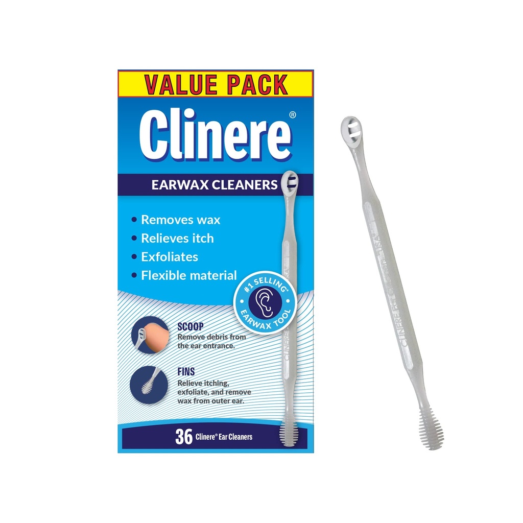 Limpiadores de oído de Clinere, Herramienta de limpieza de canales suaves y eliminación de cera de oído, Itch Relief, Exfoliates, 36 Conde