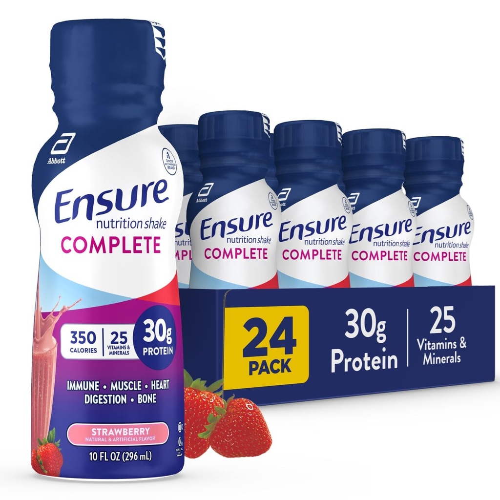 Asegurar Afeitar Nutrición COMPLETO con 30g Proteína, Nutrientes de Salud Inmune, Sabores de Chocolate y Fresa, Packs de 24 (10 fl oz)