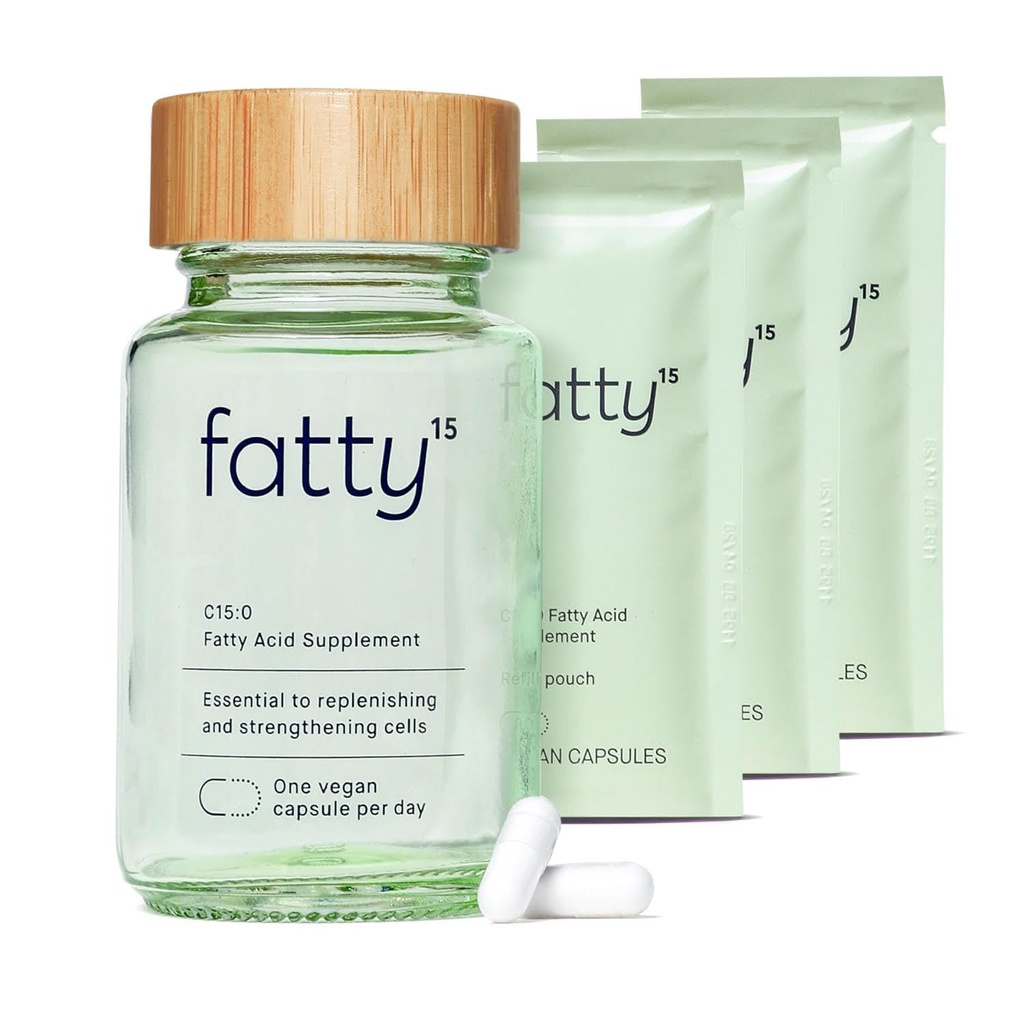 Fatty15 C15:0 Suplemento Ácido Pentadecanoico La longevidad Nutrient - 90 cápsulas Vegan - 3X Beneficios Celulares del aceite de pescado EPA Omega 3 Suplementos - Apoyo al hígado y salud mitocondrial