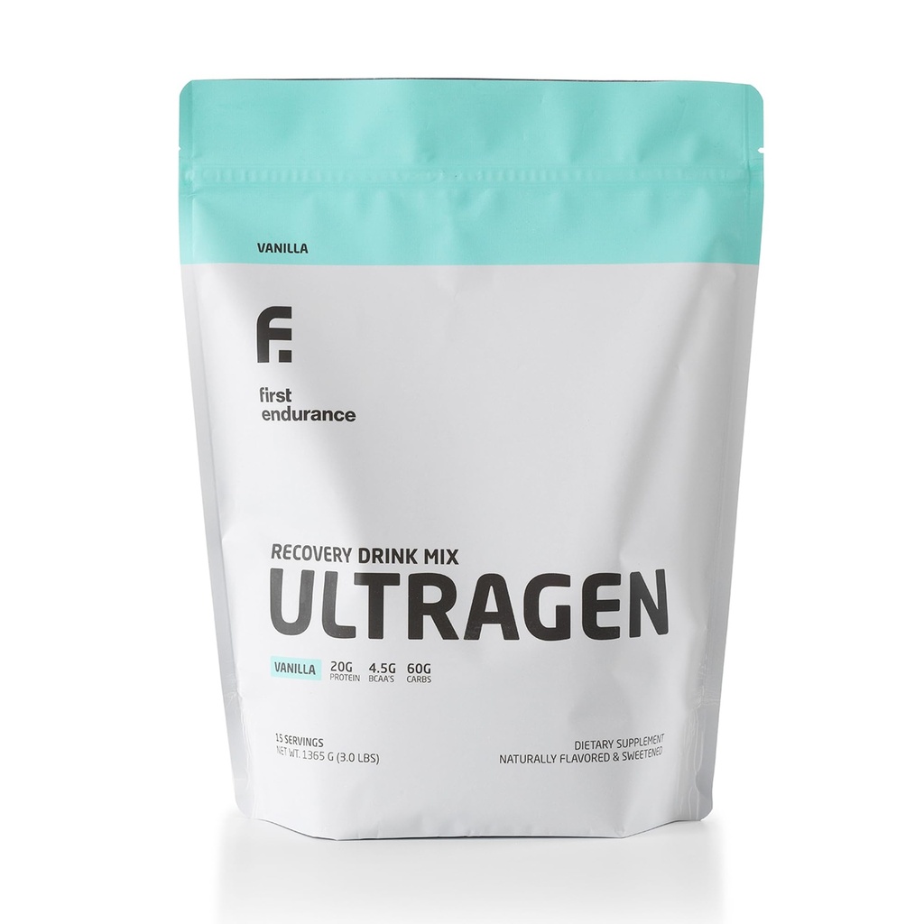 FIRST ENDURANCE Ultragen Workout Recovery Drink Powder, Protein Mix, Boosts Energy, Accelerates Recovery | Vanilla, 15 Servings