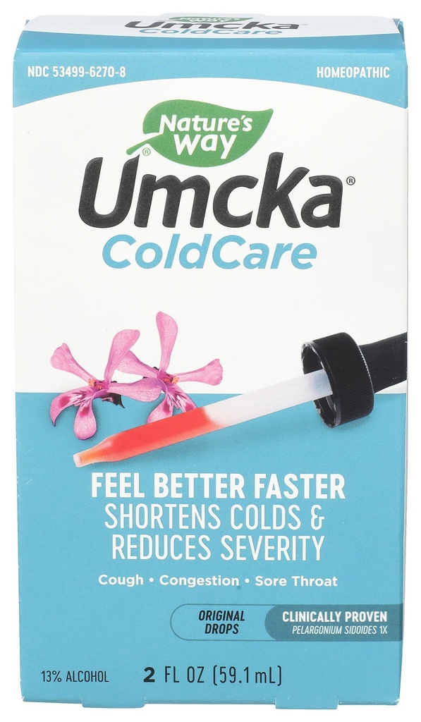 Camino de la Naturaleza Umcka ColdCare Homeopático, Shortens Colds, Sore Throat, Cough y Congestion, Phenylephrine Free, Non-Drowsy, 2 Fl. Oz. Drops