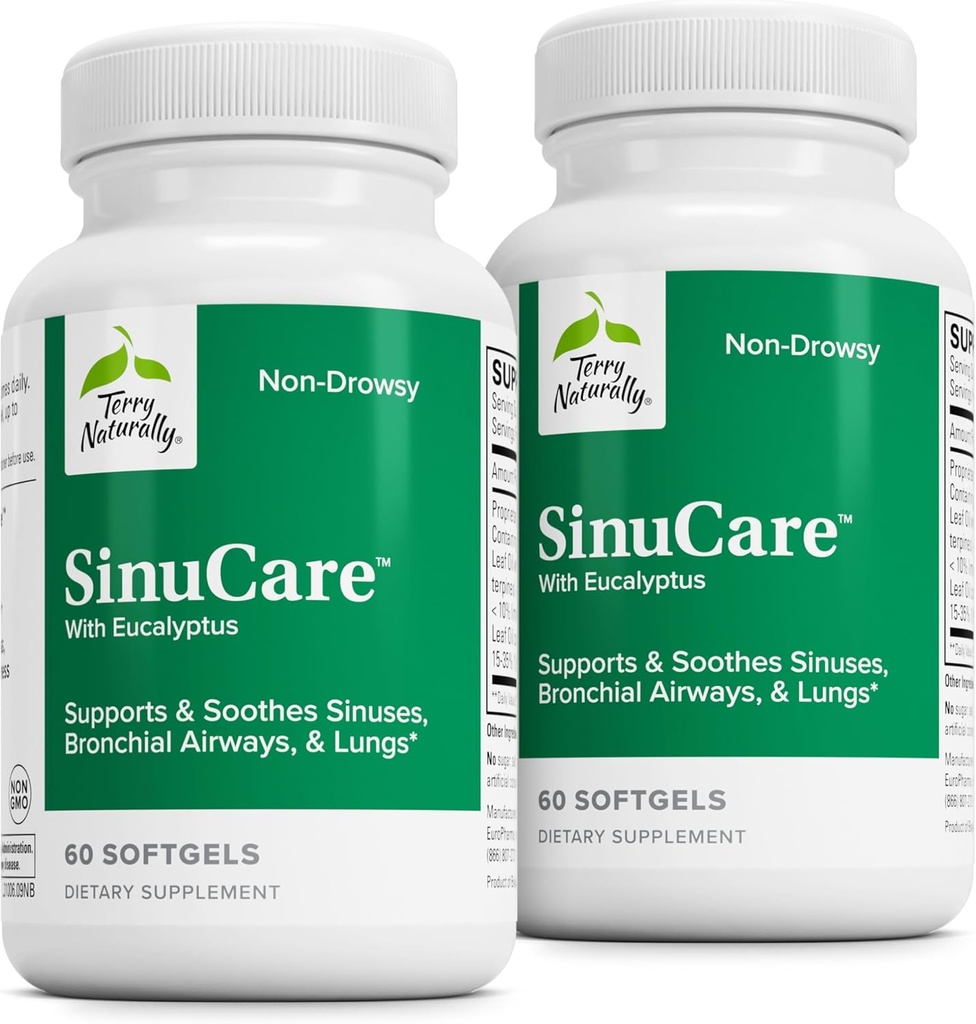 Terry Naturalmente SinuCare - Bronchial Wellness Support Suplemento - Healthy Sinus Aid - Suplemento dietético de apoyo Pulmones saludables - 60 Softgels (2 Pack)