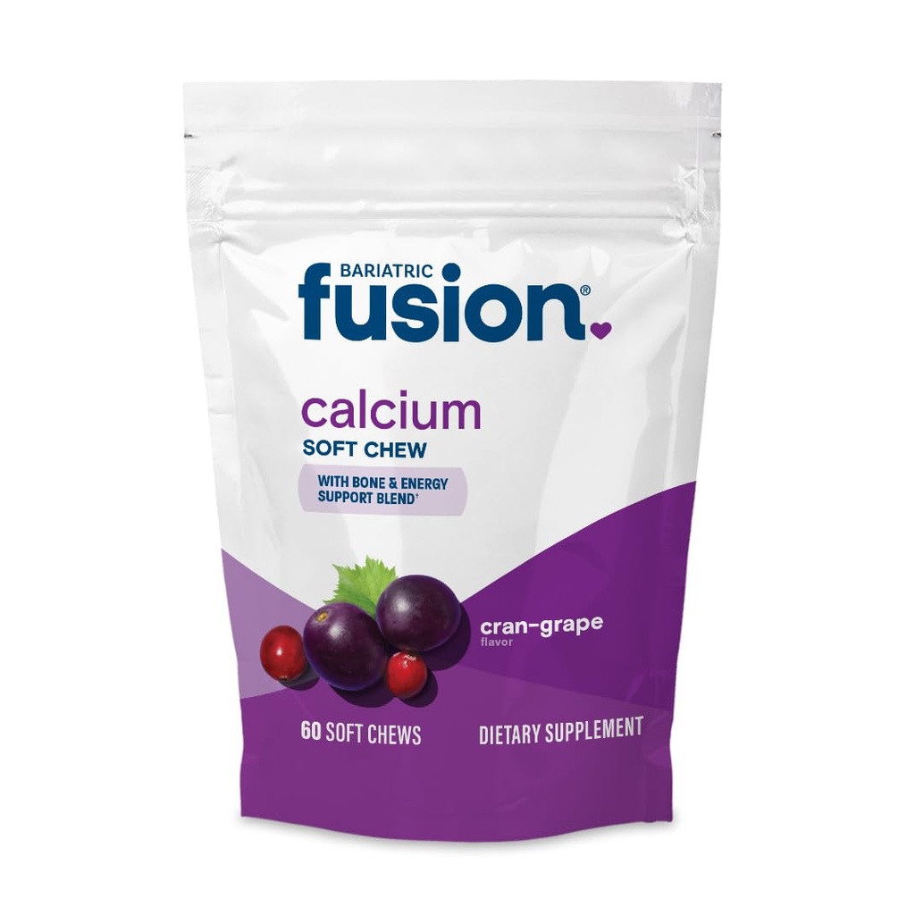 Bariatric Fusion Bariatric Calcium Supplement Chews | Calcium Citrate with Vitamin D3 Bariatric Vitamin | Sugar Free Chewable |500mg |Cranberry Grape | 60 Count