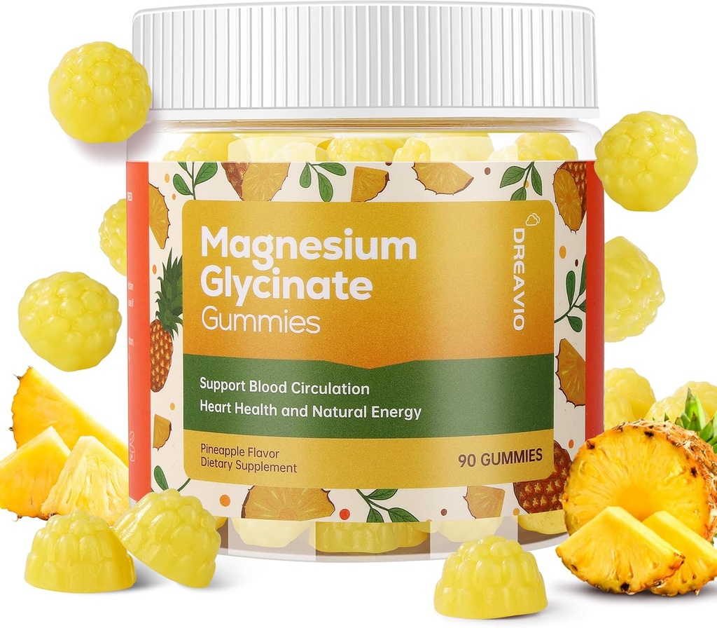 90 Conde Magnesium Glycinate Gummies 400mg w/Ashwagandha Suplemento - Sugar Free Zinc Magnesium Glycinate Suplemento Ashwagandha Gummies for Adults Pineapple Flavor