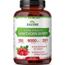 Zazzee Extra Strength Hawthorn Berry 20:1 Extract, 8000 mg Strength, 2% Vitexin, 150 cápsulas Vegan, 5 meses de suministro, Potent concentrado y estandarizado 20X Extract, Non-GMO y All-Natural