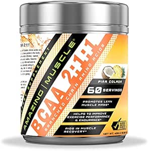 Increíble musculo BCAA 2:1 Aminoácidos de Cadena Suplementario TENIDO 6000 Mg Por Serving ANTE Pina Colada Flavor ANTE 60 Servings