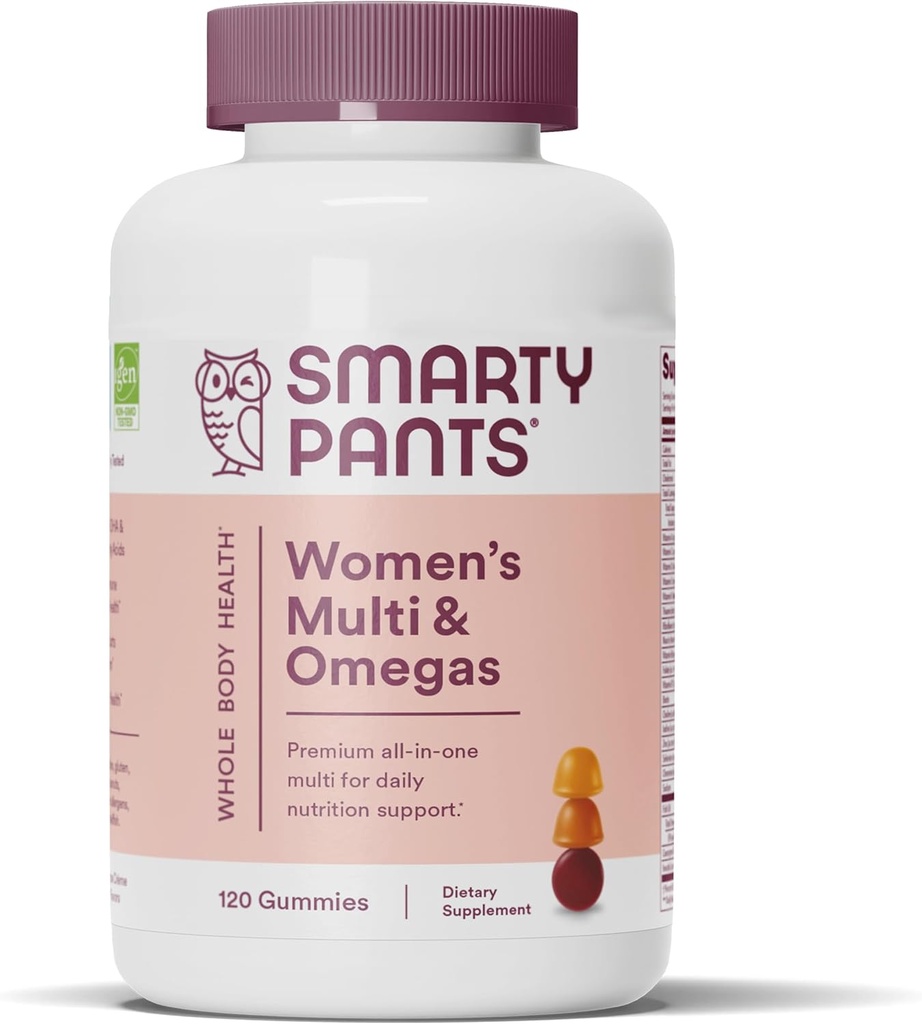SmartyPants Women's Multivitamin Gummies: Omega 3 Fish Oil (EPA/DHA), Methylfolate, CoQ10, Vitamin D3, C, Vitamin B12, B6, A, K & Zinc, Inositol, Gluten Free, 120 Count (20 Day Supply)