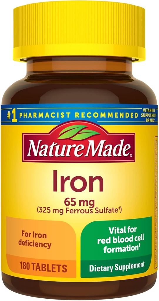 Hierro 65 mg (325 mg de sulfato ferroso) Tabletas- 180 Tabletas.,