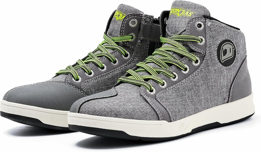 Zapatos de moto de IRON JIA para hombres, engranaje protector antideslizante transpirable, botas de moto casual Powersport (Grey 8)