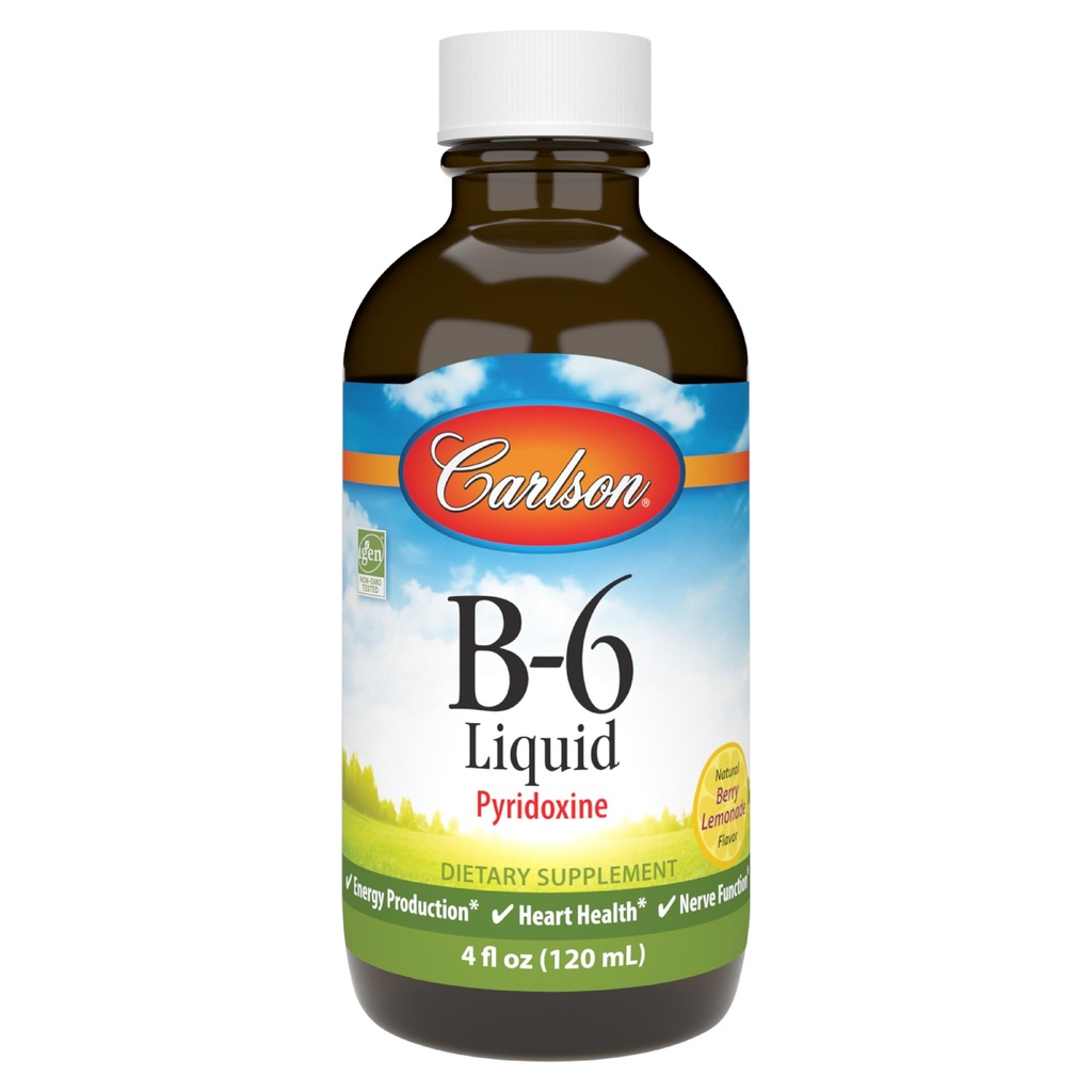 Carlson - B-6 Líquido, Vitamina B-6, Producción de Energía, Salud del Corazón, Berry Lemonade Flavor, 120 mL (4 Fl Oz)