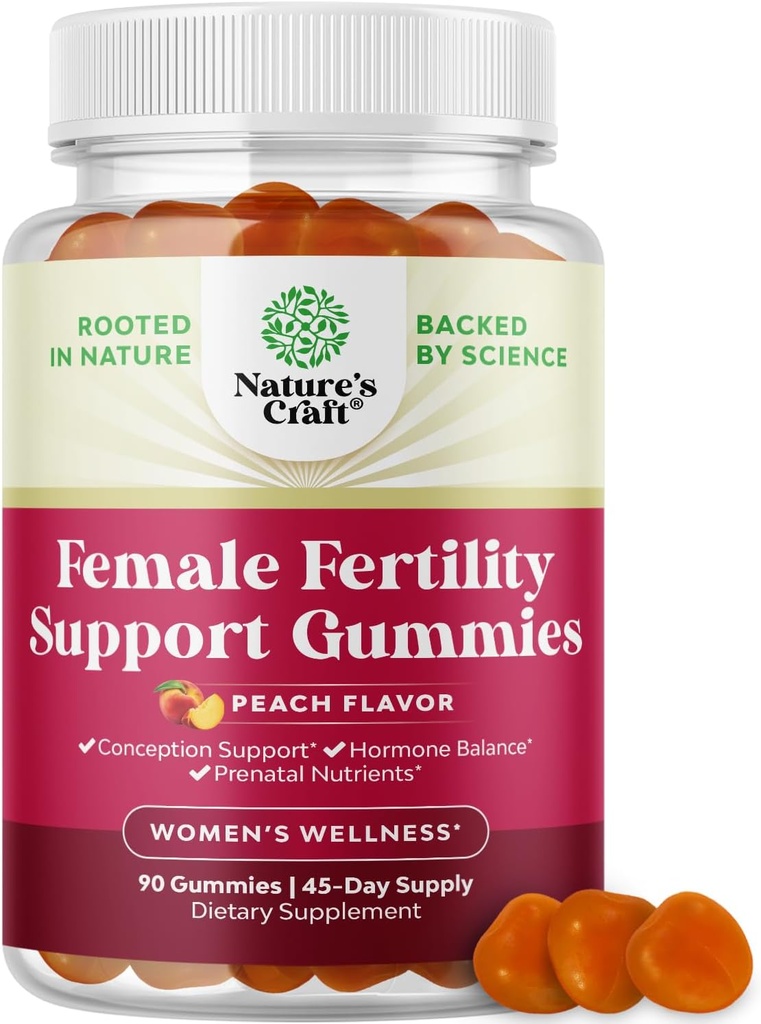 Fertilidad Gummies for Women Trying to Conceive - Yummy Gummy Fertility Supplement for Women with Myo-Inositol Folic Acid &amp; Vitex Chasteberry - Vegan Non-GMO & Gluten Free - Juicy Peach (45 Servings)