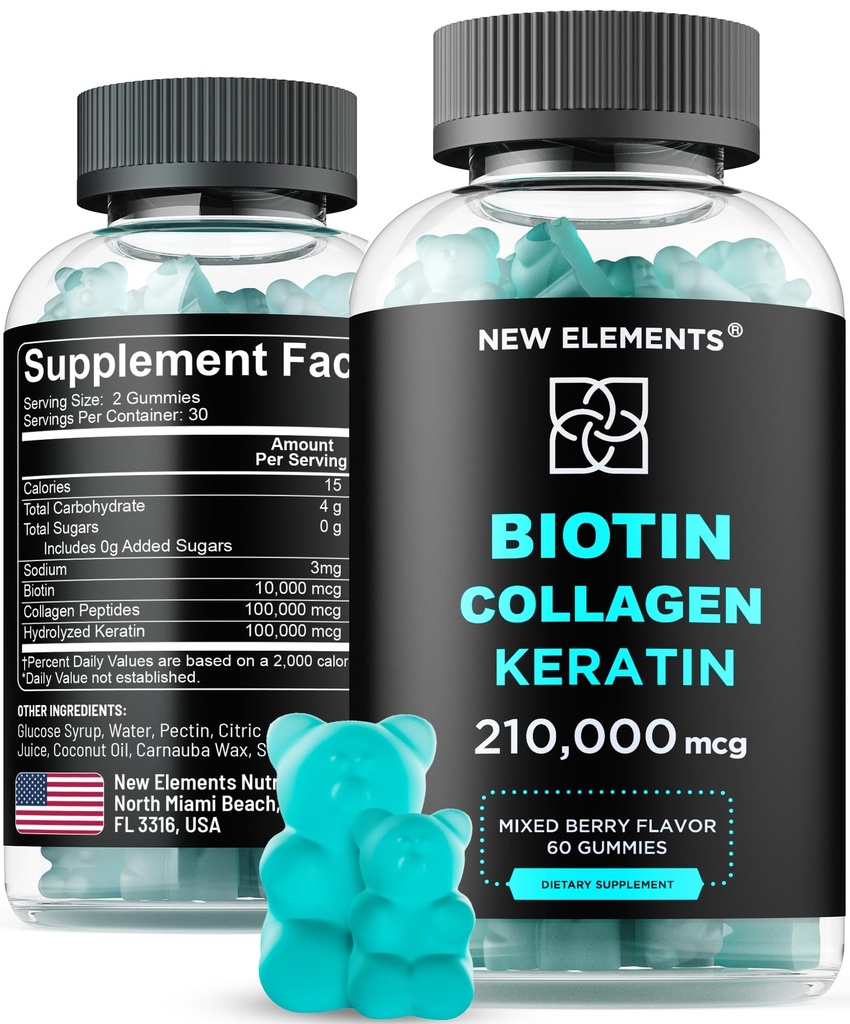Biotin Gummies with Keratin & Collagen Peptides - Advanced Supplement for Hair Growth Treatment for Men & Women Hair Skin and Nails Vitamins – Biotin 10000mcg | Keratin 100000mcg | Collagen 100000mcg