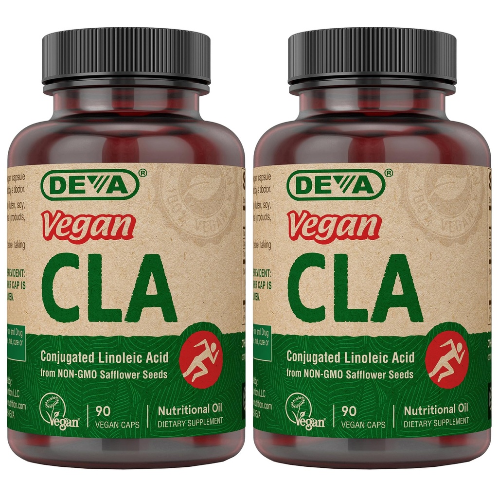 DEVA Vitaminas Veganas Ácido Linoleico Conjugado (CLA), del aceite de girasol no GMO, 90 cápsulas, 1-Pack