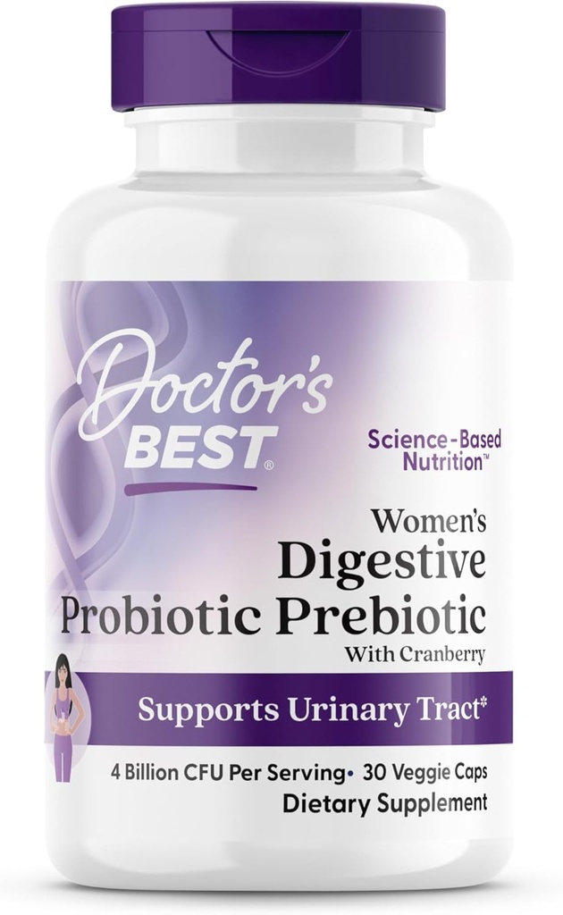 Prebiótico Probiótico Digestivo de Mejores Mujeres del Doctor con Arándano y PreforPro (4 Billones CFU), apoya el Tracto urinario, No GMO, Vegan 30 Veggie Caps