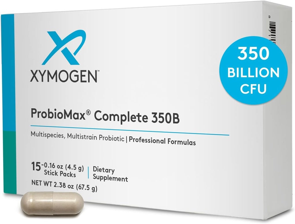 XYMOGEN ProbioMax Complete 350B - Dairy-Free, High Potency 350 CFU 18-Strain Probiotic Supplement - Supports Immune + Gut Health - Anteriormente ProbioMax 350 DF (15 Single Serving Stick Packs)