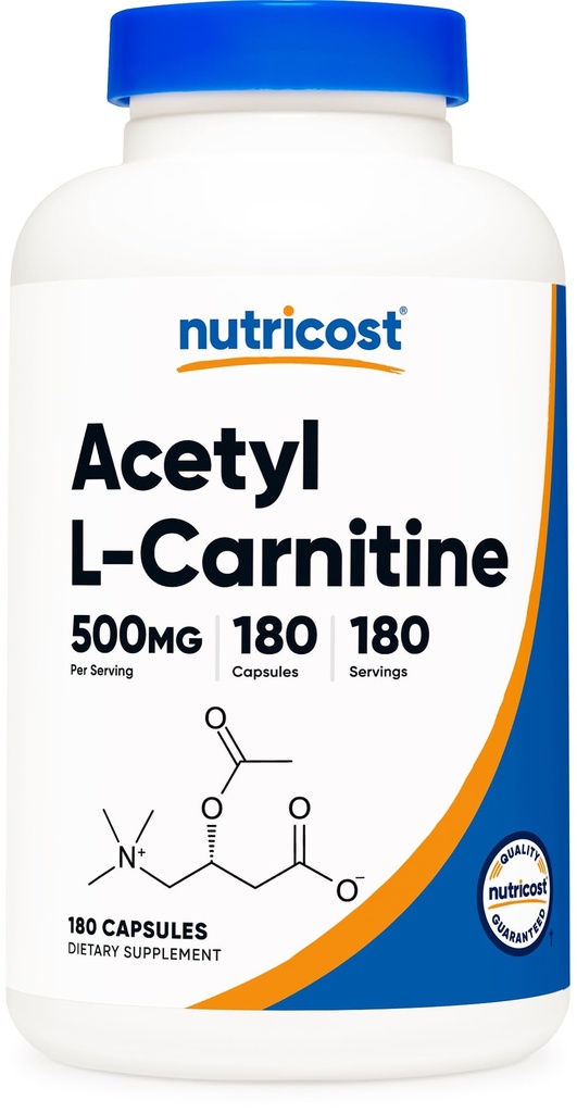 Nutricost Acetyl L-Carnitine (ALCAR) 500mg, 180 Capsules, 180 Servings - No GMO y Gluten Free, 1 Cápsula por Serving
