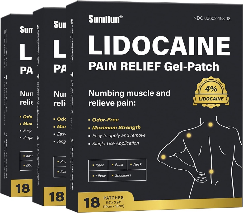 Sumifun 4% Lidocaine Pain Relief Patches - 54 Conde Patches para atrás, hombro, musculo, articulaciones, Knee Pain Relief - Baja Atrás Pain Relief Products - Pain Patches Maximum Strength Lidocaine