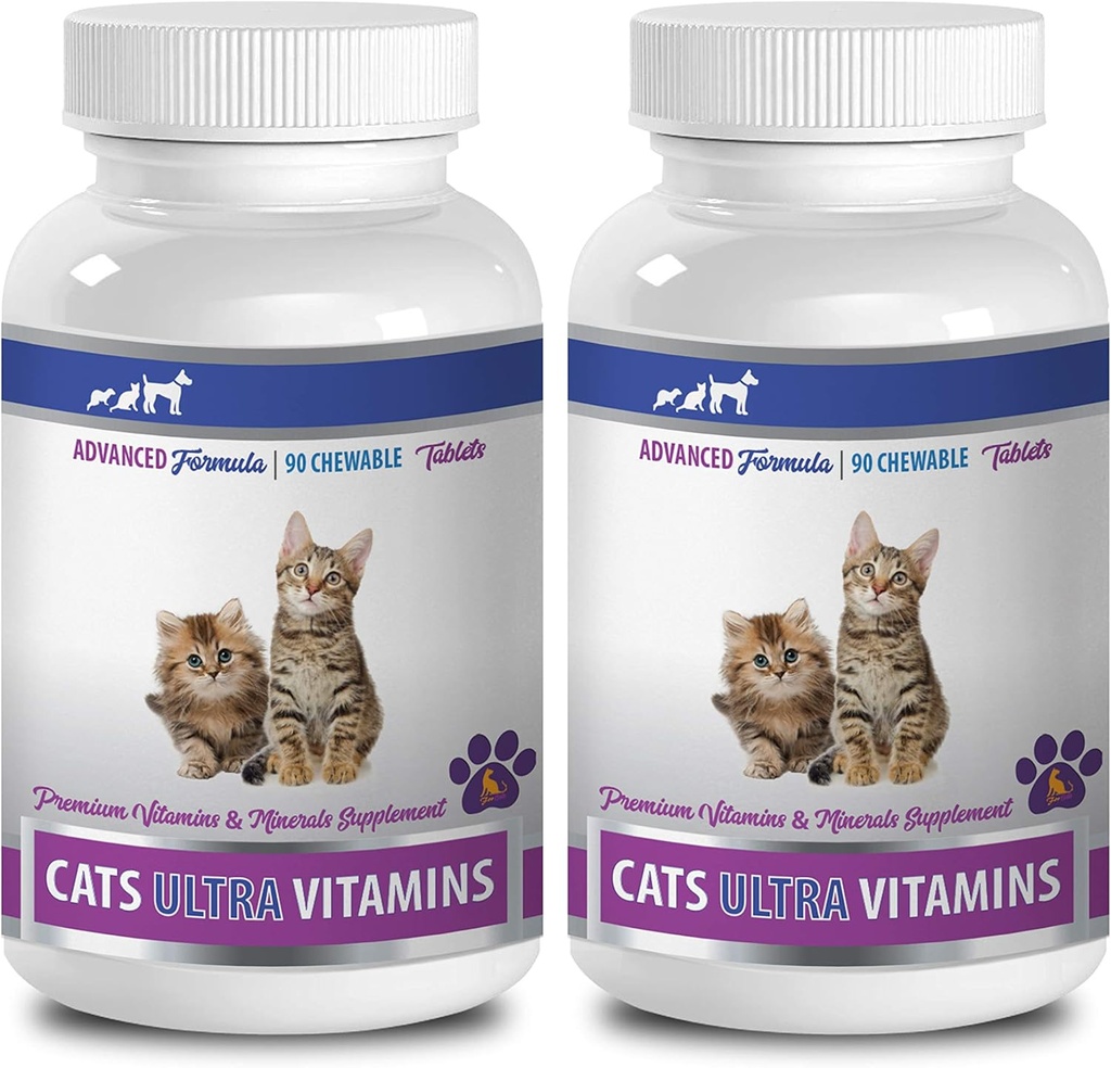 Vitaminas para Cats Immune System - Ultra Vitaminas para gatos - Minerales saludables y vitaminas Fórmula - Chews - cat Calcio Suplemento - 2 Botellas (180 Treats)