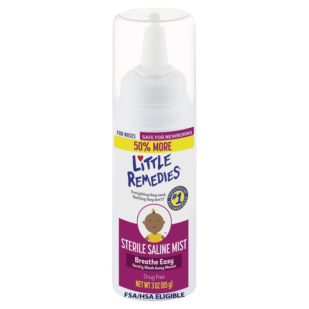 Little Remedies Sterile Baby Saline Nasal Mist, Safe for Newborns to Relieve Stuffy and Dry Noses, 3 Fl Oz