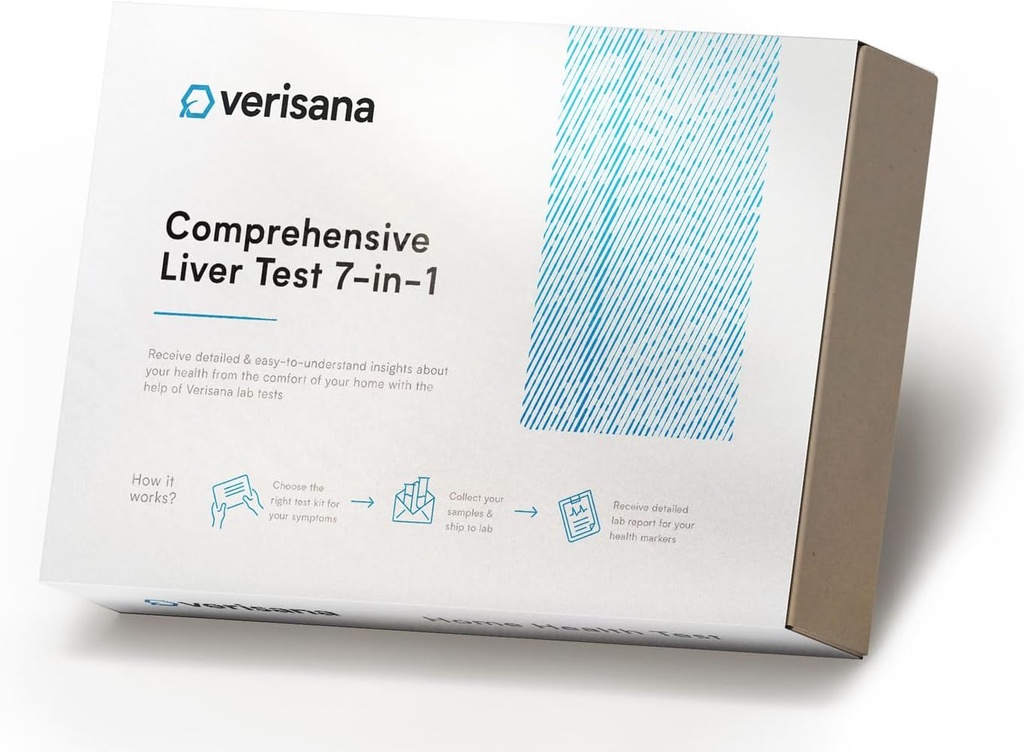 Prueba del hígado de Verisana – comprobación de la función del hígado en el hogar – 7 biomarcadores incluyendo AST, ALT, GGT, AST/ALT Ratio, HbA1c, HsCRP, TBILI – CLIA-Certified Lab