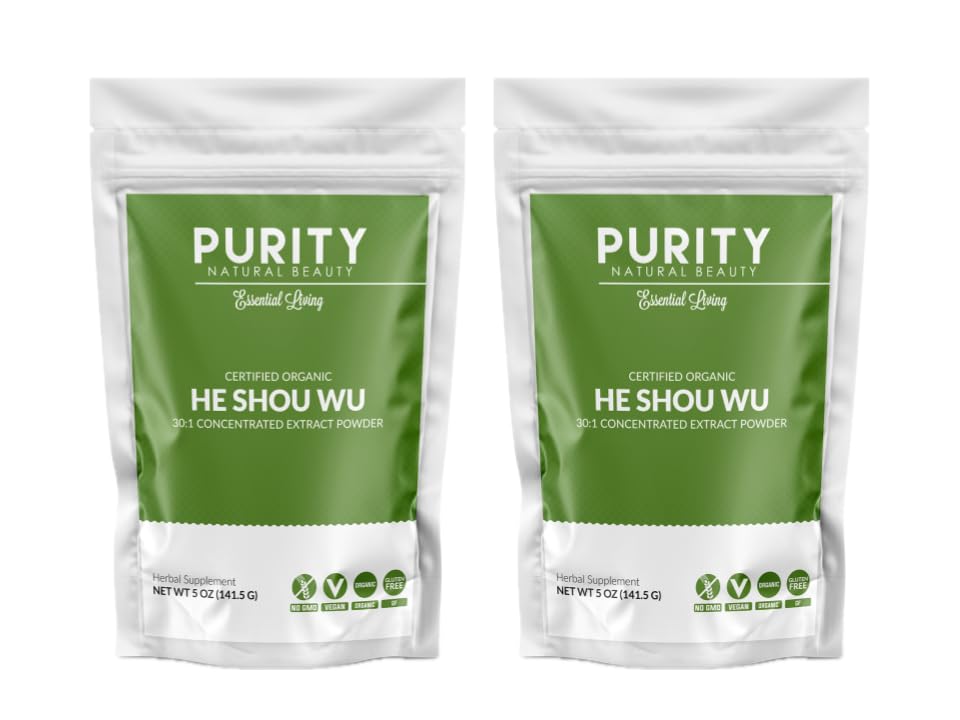 Certified Organic He Shou Wu - Grande 5oz Bolsa de 30:1 Concentrado-Fo-ti - Orgánico Foti Extracto- Fo ti He Shou Wu Orgánico (Pack of 2-10 Ounces)